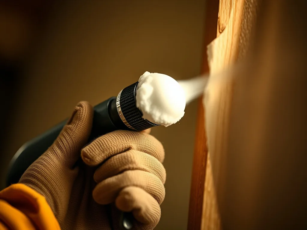 Close-up of cured spray foam insulation texture
